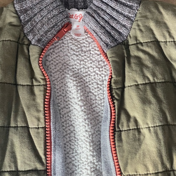 Cat & Jack Green and Gray Knit Jacket with orange full zip size 3T - Picture 3 of 5
